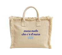 Ecate Brand | Borsa cotone a mano con zip | Meno male che c'è il mare | Made in Italy | 36x32cm