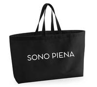 ECATE BRAND- Borsa Oversize molto grande in Cotone | con scritta Sono Nera oppure Sono Piena | 56 x 41 cm | 37 litri (Sono Piena, Nero)