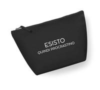 ECATE Brand - Pochette/astuccio trucchi 100% cotone riciclato - Esisto quindi procrastino (20x11.5cm oppure 34x21cm) (Nero, 34x21cm)