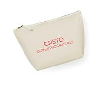 ECATE Brand - Pochette/astuccio trucchi 100% cotone riciclato - Esisto quindi procrastino (20x11.5cm oppure 34x21cm) (Natural, 20x11,5cm)