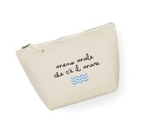 ECATE Brand - Pochette mare/trucchi 100% cotone riciclato - Meno male che c'è il mare (34cm x 21cm) (Natural)