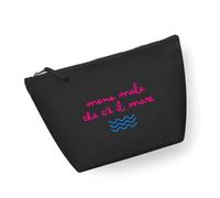 ECATE Brand - Pochette mare/trucchi 100% cotone riciclato - Meno male che c'è il mare (34cm x 21cm) (Nero/fuxia)
