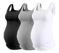 Ecavus 3 Canottiere Premaman con Scollo Quadrato Senza Maniche a Costine in Maglia di Base per Gravidanza Atletica Yoga Camicie Canotta, Nero+Grigio Chiaro+Bianco, M