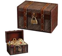 ECBEITF Scrigno del Tesoro Legno Vintage con Serratura a Combinazione, Forziere del Tesoro Pirati con Lucchetto, Piccolo Scatola Legno Portaoggetti per Collane, Bracciali, Anelli, Orecchini