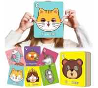 ECBLI 26 Schede Didattiche con L'alfabeto E Le Maschere degli Animali, Schede Didattiche con Maschere Colorate per Imparare Le Lettere, con Temi Animali, Frasi in Inglese per Imparare(1set)