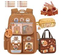 ECBLI Capybara Backpack for School Girls, Cute Kawaii Backpack Going out Cartoon Laptop Travel Casual Bag, Funny School Supplies with Pencil Case/Keychain/Lunch Bag/Ten Pens