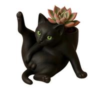 ECBLI Fun Grooming Cat Planter, Ceramic Cat Planter Pot for Succulents & Cactus, Compact Indoor Plant Planter for Office Desk or Home Decor, Plant Lovers & Enthusiasts(1pc)