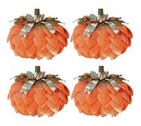 ECBLI Handmade Fall Pumpkin Wreathfor Front Door, Farmhouse Halloween Wreath with Bows And Berries, Burlap Pumpkin Garland for Autumn Fall Halloween Thanksgiving Wall Decor(4pcs)
