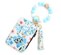 ECBLI Women's Boho Beaded Wallet for Women Cute Silicone Credit Card Holder Aesthetic Key Ring Bracelet(Light Blue)