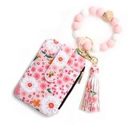ECBLI Women's Boho Beaded Wallet for Women Cute Silicone Credit Card Holder Aesthetic Key Ring Bracelet(Light Pink)