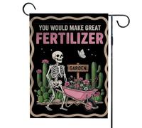 ECBLI You Would Make Great Fertilizer - Double-Sided Skeleton & Garden Flag, A Cactus And Skull Design, Home Decor, Funny Garden Flag for Gardeners, Compost Enthusiasts, Halloween or Everyday(1pc)