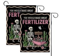 ECBLI You Would Make Great Fertilizer - Double-Sided Skeleton & Garden Flag, A Cactus And Skull Design, Home Decor, Funny Garden Flag for Gardeners, Compost Enthusiasts, Halloween or Everyday(2pcs)