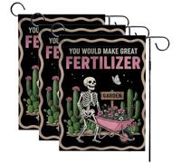 ECBLI You Would Make Great Fertilizer - Double-Sided Skeleton & Garden Flag, A Cactus And Skull Design, Home Decor, Funny Garden Flag for Gardeners, Compost Enthusiasts, Halloween or Everyday(3pcs)