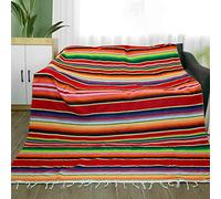 Eccbox Tovaglia messicana per decorazioni per feste di nozze, 213 x 150 cm, in cotone, con frange quadrate, colori vivaci, tovaglia da picnic (rosso)