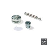 Eccentrico + Perno e Bussola M8 35 mm Pannello 20 mm Zama e Acciaio Bianco 10 Pezzi Emuca