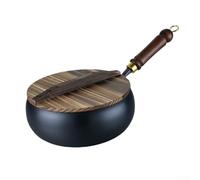 Eccezionale padella in ferro con ritenzione del calore, realizzata per diversi stili di cottura, non rivestita per pasti sani (pentola da 28 cm + coperchio in legno)