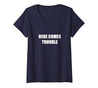 Ecco i guai Maglietta con Collo a V, Donna, Navy, L