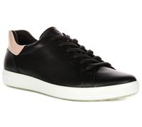 Ecco Soft Train Contrast Facile Lace Up In Pelle Trainer Da Uomo Nero UK 6.5