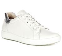 Ecco Soft Train Easy Lace Up In Pelle Trainer Da Uomo Bianco Argento UK 6 - 9