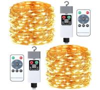 EccoCove 2 Pezzi Lucine LED Decorative - Ricaricabile 1200mAh 10M 100LED Luci Albero di Natale Impermeabile Luci Natale con Telecomando Luminarie Natalizie per Interno Esterno Addobbi Natalizi Luci