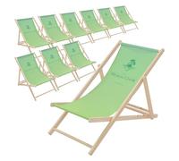 ECD Germany 10x Sedia a Sdraio Pieghevole in Legno con Tessuto Traspirante Beach Club Verde, Schienale Reclinabile in 3 Posizioni, Lettino Relax con Portata 120 kg per Spiaggia, Giardino e Terrazza