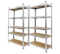 ECD Germany 2 x Scaffale Officina Carichi Oggetti Pesanti Lavoro Garage Magazzino Scantinato - 180x90x40 cm - Portata max. 750kg - Scaffalatura 5 Ripiani Metallo Senza Bullone Pannelli in MDF Robusto