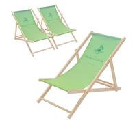 ECD Germany 3x Sedia a Sdraio Pieghevole in Legno con Tessuto Traspirante Beach Club Verde, Schienale Reclinabile in 3 Posizioni, Lettino Relax con Portata 120 kg per Spiaggia, Giardino e Terrazza