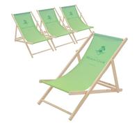 ECD Germany 4x Sedia a Sdraio Pieghevole in Legno con Tessuto Traspirante Beach Club Verde, Schienale Reclinabile in 3 Posizioni, Lettino Relax con Portata 120 kg per Spiaggia, Giardino e Terrazza