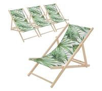 ECD Germany 4x Sedia a Sdraio Pieghevole in Legno con Tessuto Traspirante Palma Verde-Bianco, Schienale Reclinabile in 3 Posizioni, Lettino Relax con Portata 120 kg per Spiaggia, Giardino e Terrazza