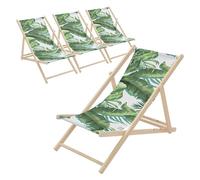 ECD Germany 4x Sedia a Sdraio Pieghevole in Legno con Tessuto Traspirante Verde-Bianco Tropicale, Schienale Reclinabile in 3 Posizioni Lettino Relax con Portata 120 kg per Spiaggia Giardino e Terrazzo