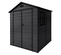 ECD Germany Casetta da Giardino 5 m³ in Plastica con Pavimento e Tetto a Due Falde, 151x182x220 cm Grigio Scuro, Capannone da Esterno Impermeabile con Doppie Porte, Finestra, Capanno per Attrezzi