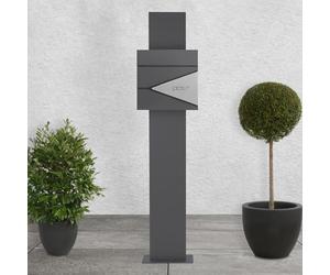 ECD Germany Cassetta Postale con Tubo per Giornali Antracite e Argento 37 x 37 x 11 cm e Supporto a Colonna 25x170x7,5 cm in Acciaio Piedistallo per Cassetta delle Letere con Accessori di Montaggio