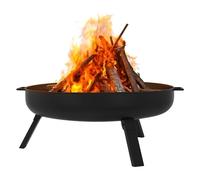 ECD Germany Ciotola da Fuoco Ø60 x 27 cm in Acciaio Nero con 3 Piedi Pieghevoli Pozzo di Fuoco per il Giardino Cesto da Fuoco Rotondo con Telaio a Treppie con 2 Fori di Drenaggio Barile da Fuoco