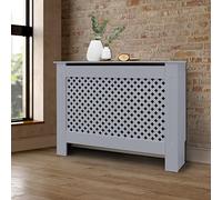 ECD Germany Copritermosifone con Motivo a Nido d'Ape 112x19x82 cm Grigio in Legno MDF Laccato per Camera da Letto Soggiorno Copriradiatore Riscaldamento Coperchio Calorifero