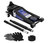 ECD Germany Cric Idraulico a Carrello 3T Martinetto Sollevatore Professionale a Profilo Basso 83-465 mm Doppio Pistone per Sollevamento Rapido 2 Supporti in Gomma Ruote a 360° per Auto Guanti inclusi