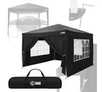 ECD Germany Gazebo 3x3 m Pieghevole con 4 Pareti Laterali Tenda Pop Up Nera | Gazebo Robusto Portatile Idrorepellente da Esterno, Resistente UV 50+ Tenda Giardino Richiudibile per Campeggio o Spiaggia