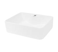ECD Germany Lavabo da Appoggio Quadrato 480 x 380 x 140 mm in Ceramica Bianco Lucido Lavandino Design Minimalista Bacinella Lavamani Lavello Sanitari da Bagno Lavandino Lavandini