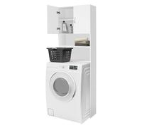 ECD Germany Mobile per Lavatrice Mobiletto da Bagno 63x25x190 cm Armadio Arredo Copri Asciugatrice e WC con 2 Ante, Ripiani, Legno Bianco