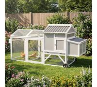 ECD Germany Pollaio per Galline da Esterno in Legno Massello e Rete Zincata, Casetta per Galline Ovaiole con Recinto Esterno e Ruote XXL 83 x 220 x 109 cm, Pollaio con Nido e Area di Pascolo