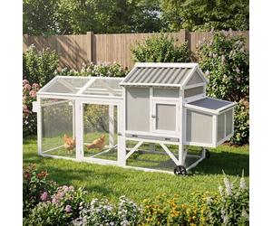 ECD Germany Pollaio per Galline da Esterno in Legno Massello e Rete Zincata, Casetta per Galline Ovaiole con Recinto Esterno e Ruote XXL 83 x 220 x 109 cm, Pollaio con Nido e Area di Pascolo