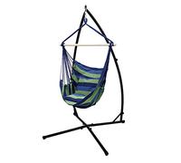 ECD Germany Poltrona Sospesa con 2 Cuscini e Supporto Telaio 220 cm Fino a 120 kg Blu/Verde - Sedia Sospesa da Giardino in Cotone Legno Massiccio - Interni ed Esterni - Amaca Terrazza Campeggio