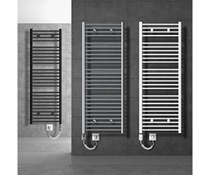 ECD Germany Radiatore Scaldasalviette Elettrico 300W Termoarredo da Bagno Moderno in Acciaio Cromato - 400 x 1200 mm - Curvo con Attacco Laterale - Scaldasalviette Asciugabiancheria 400x1200 mm 900W