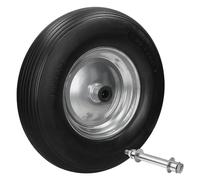 ECD Germany Ruota Carriola in Gomma Piena PU, Nero, con ASSE, Pneumatico con Cerchione in Acciaio 4.80/4.00-8 Diametro 390 mm, Ruota di Ricambio, Gomma per Carrello, Carico 200 kg