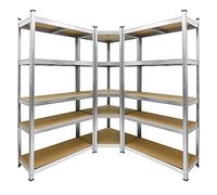 ECD Germany Scaffalatura Angolare per Carichi Pesanti da Officina Set 3 Scaffali Sistema ad Innesto 2 Ripiani 180x90x40 cm con Ripiano Angolare 180x70x40 cm Portata fino a 750 kg per Garage Magazzino