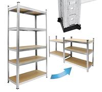 ECD Germany Scaffale Officina Carichi Oggetti Pesanti Lavoro Garage Magazzino Scantinato 180 x 90 x 40 cm Portata fino a 750 kg Scaffalatura 5 Ripiani in Metallo Senza Bullone Pannelli in MDF Robusto