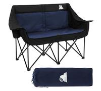 ECD Germany Sedia da Campeggio Pieghevole per 2 Persone, Divano da Campeggio 2 Posti con Struttura in Acciaio, Blu, Sedia Doppia con Portabicchieri e Borsa, Poltrona per Camping, Carico Max 200 kg