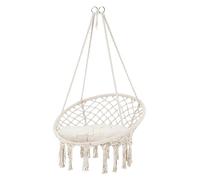 ECD Germany Sedia Sospesa con Cuscino Imbottito in Cotone Crema Ø 60 cm Peso Massimo Supportato 120 kg Poltrona Appesa da Interno/Esterno per Terrazza Giardino Effetto Macramè