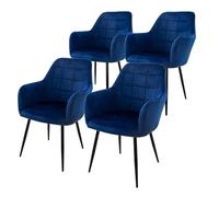 ECD Germany Set 4X Sedia da Pranzo Blu Scuro Poltrone Imbottite in Velluto Stile Moderno Scandinavo Gambe in Metallo per Sala da Pranzo Soggiorno Cucina Ufficio Studio Sala D'Attesa