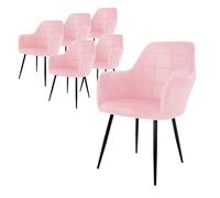 ECD Germany Set 6 x Sedia da Pranzo Rosa Poltrone Imbottite in Velluto - Stile Design Retro Vintage Scandinavo - Gambe in Metallo - per Sala da Pranzo Soggiorno Cucina o Ufficio