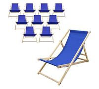 ECD Germany Set di 10 Sedie a Sdraio Blu Scuro in Legno di Pino fino a 120 kg Schienale Regolabile 3 Posizioni Lettino Prendisole da Esterno per Spiaggia Sdraiette Sedia Pieghevole Giardino Piscina